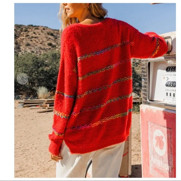 Boho chic Strip Knit Sweater Top - Picture 3 of 8